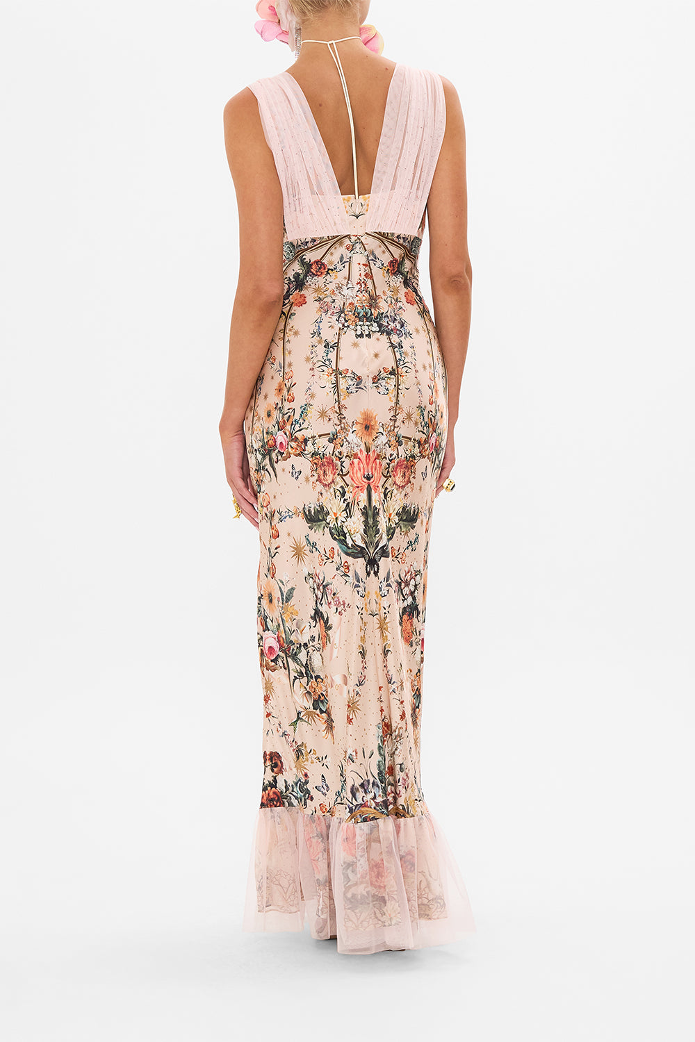 CAMILLA bias silk dress in Rose garden Revolution print