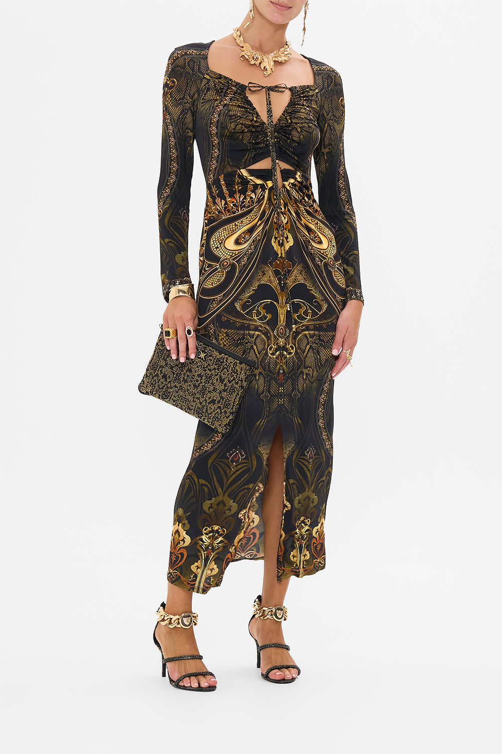 CAMILLA cut out jersey dress in Nouveau Noir print