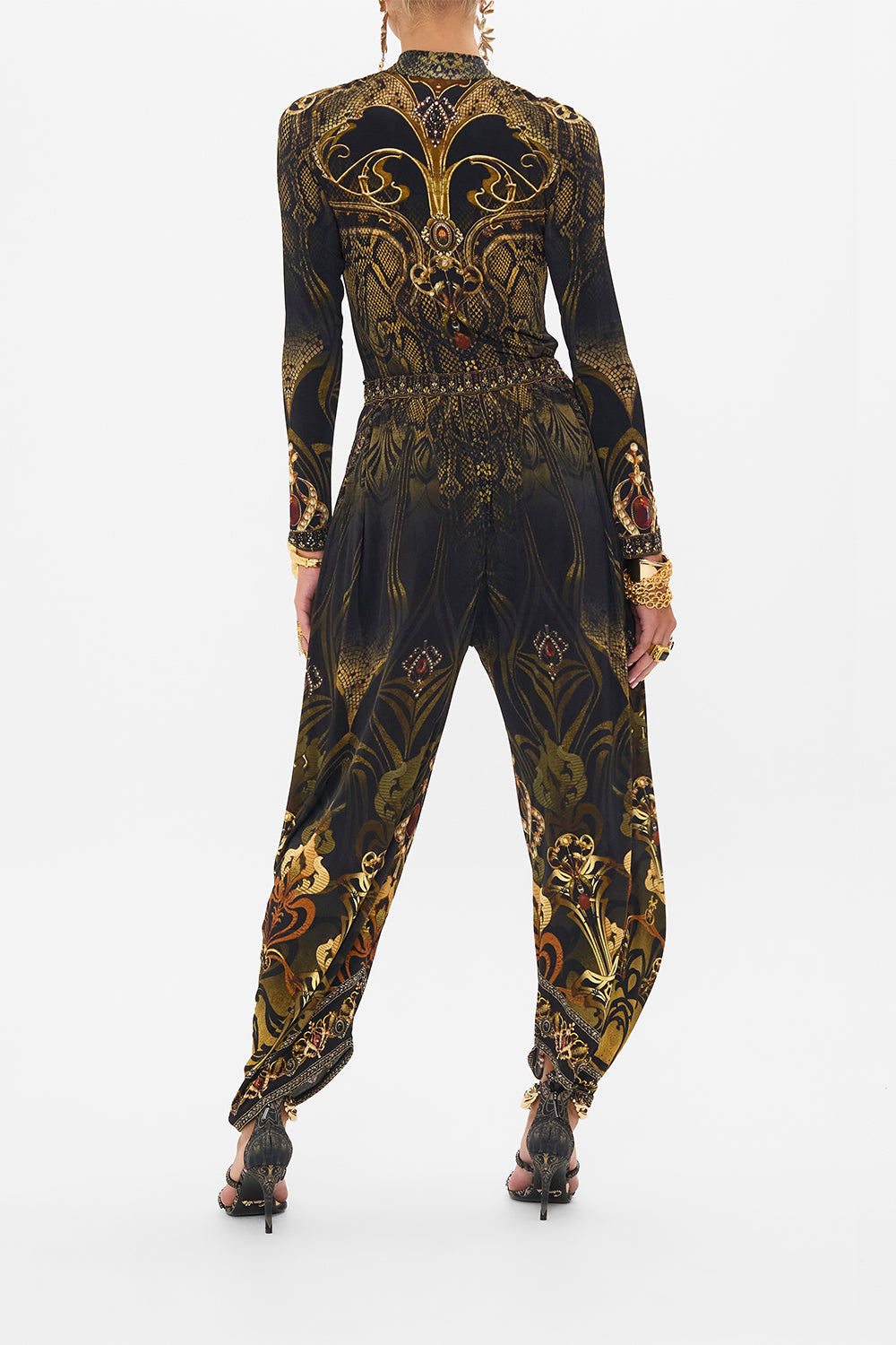 CAMILLA jersey cut out top in Nouveau Noir print