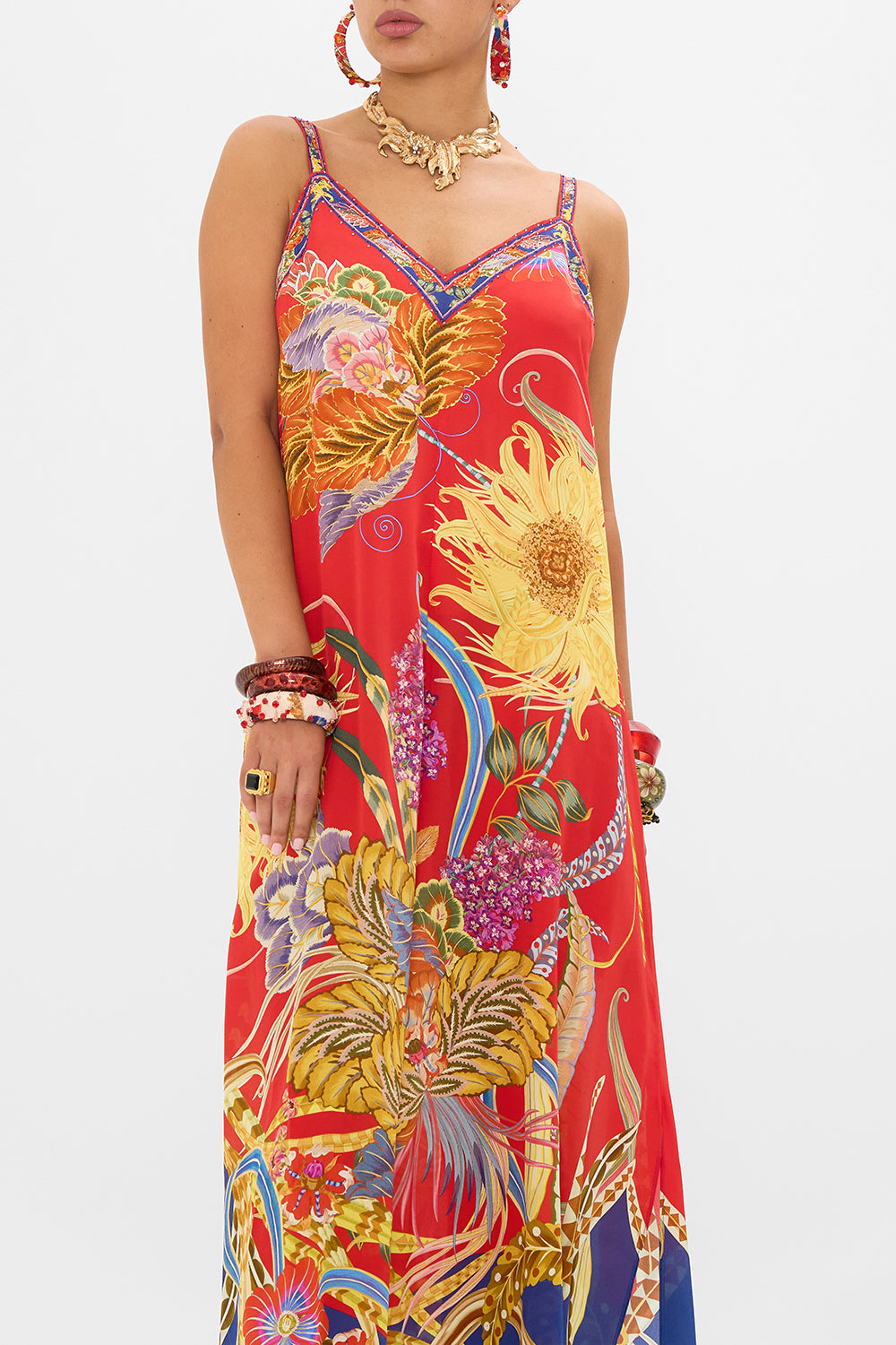 CAMILLA silk slip dress in Through Vincents Eyes print