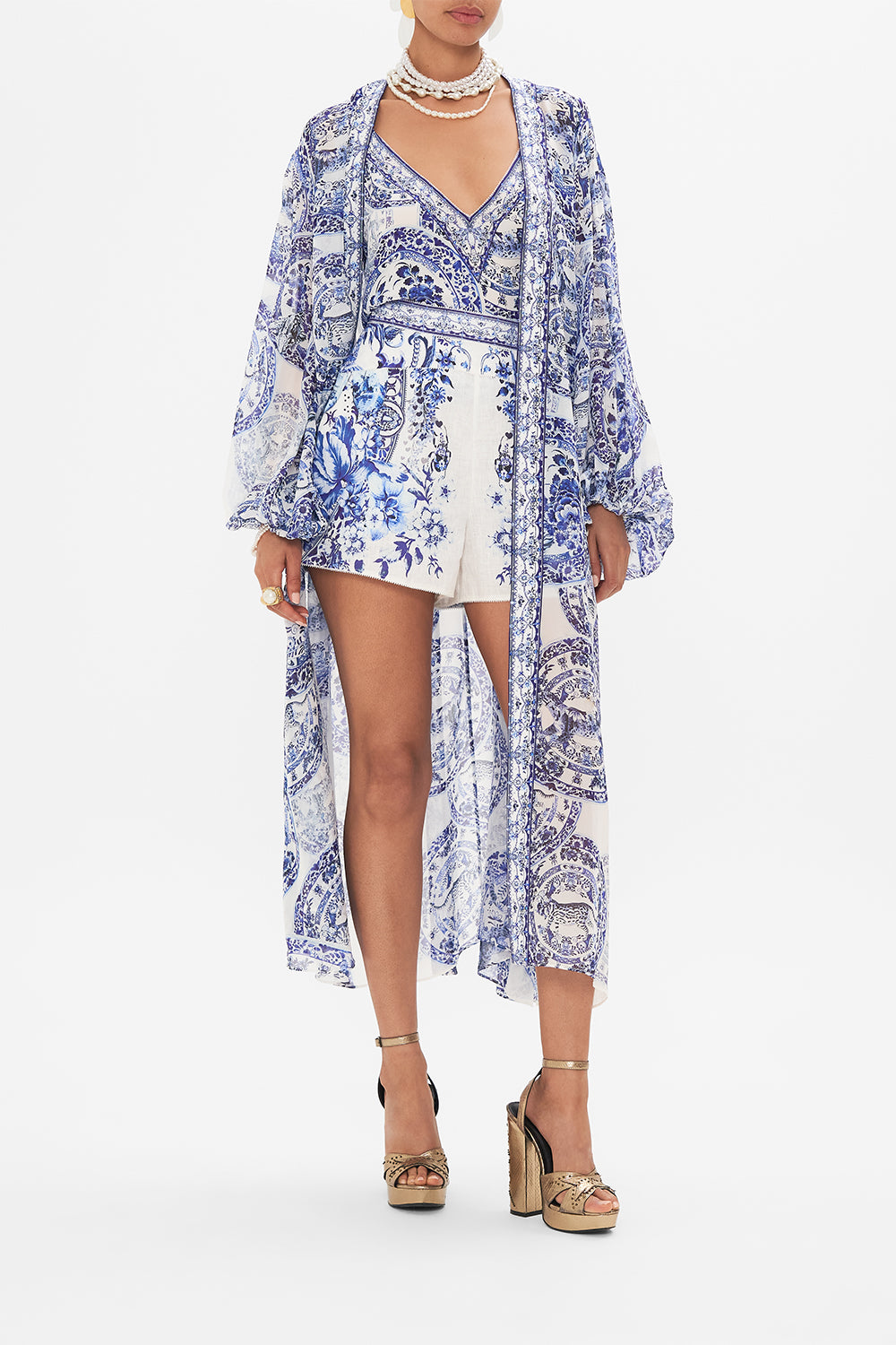 Back view CAMILLA deisgner shorts in Glaze and Graze print