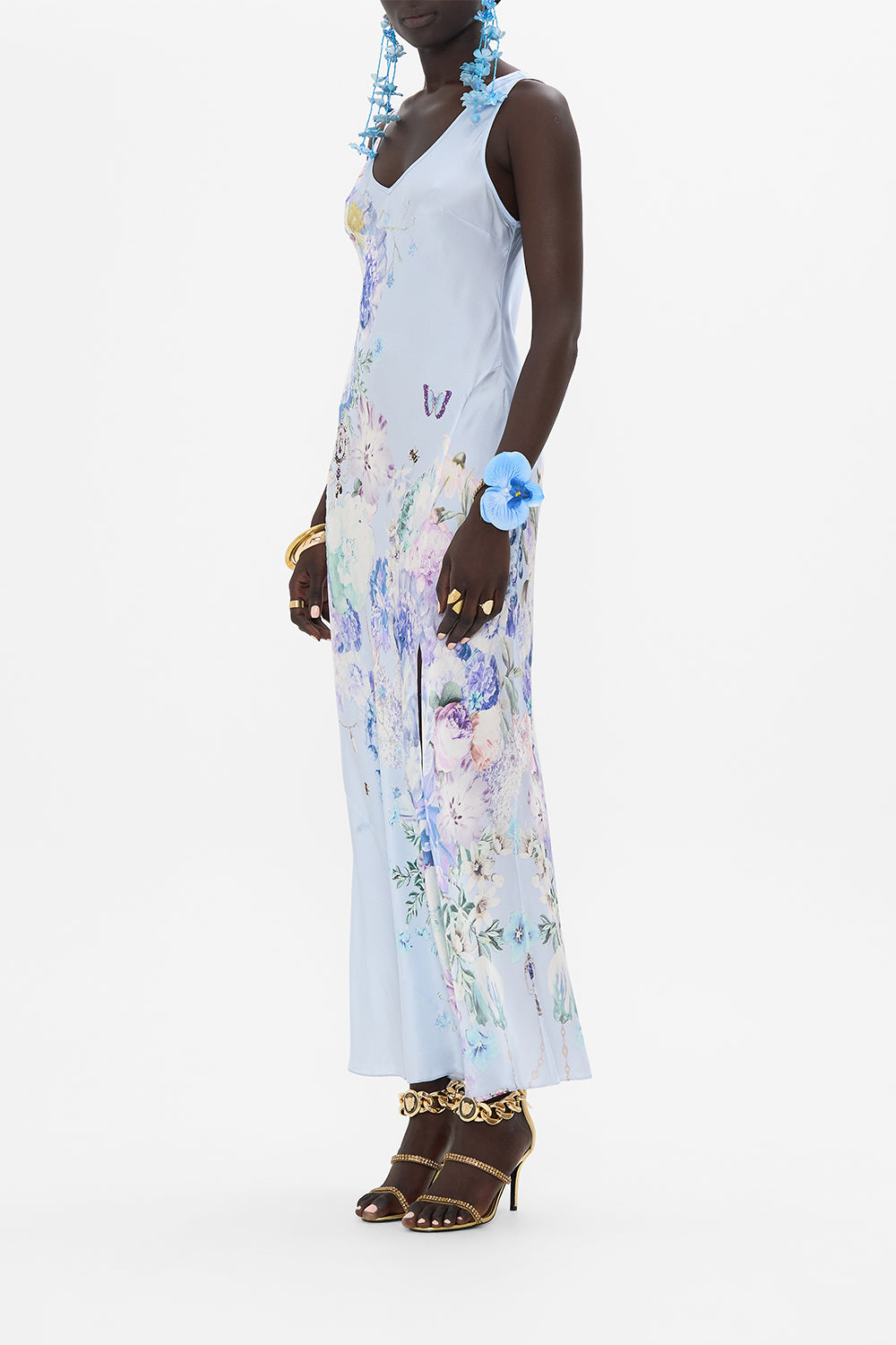 CAMILLA silk bias cut slip dress in Butterfloria print