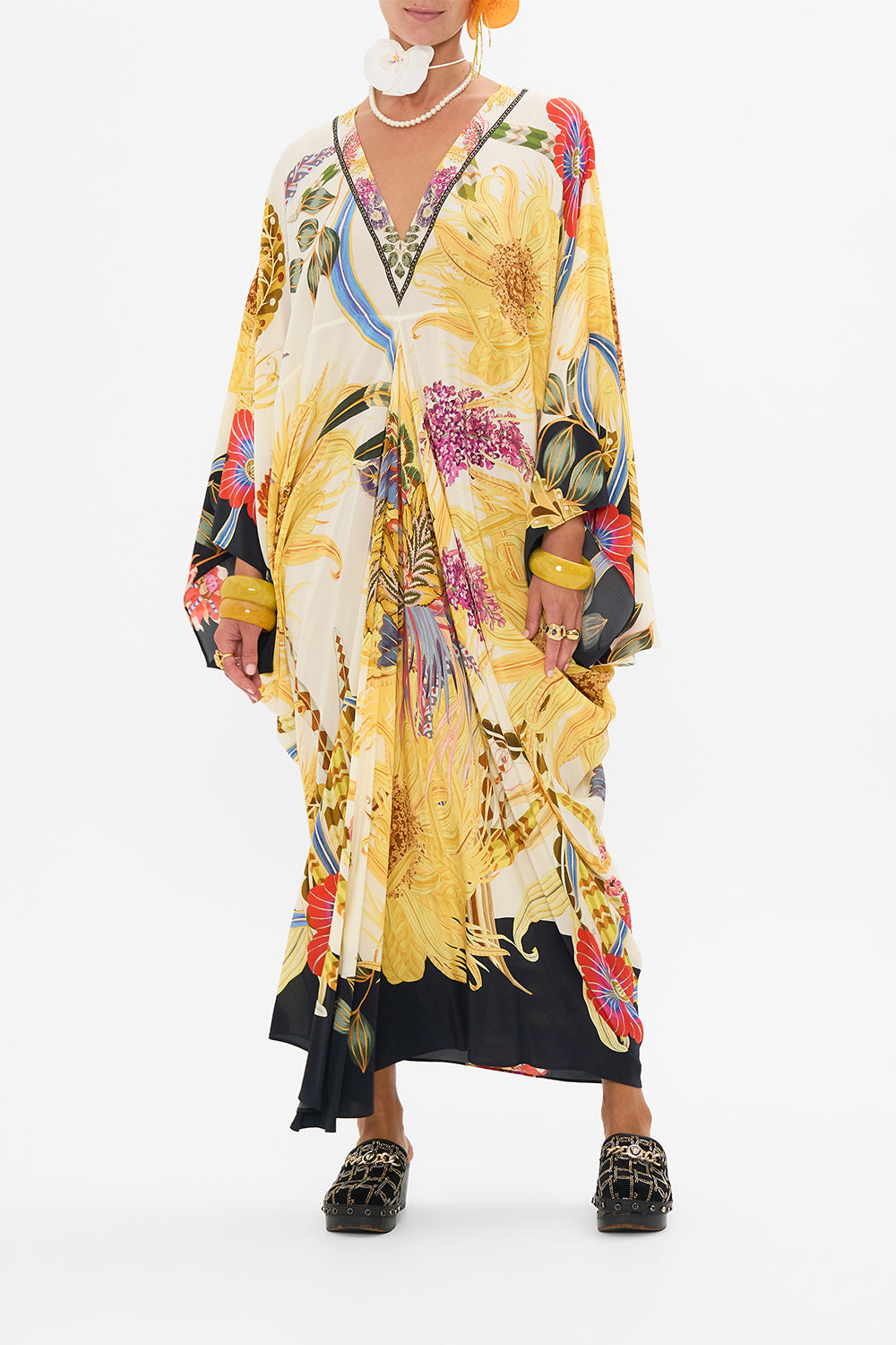 CAMILLA silk kaftan in Sunflowers On My Mind print