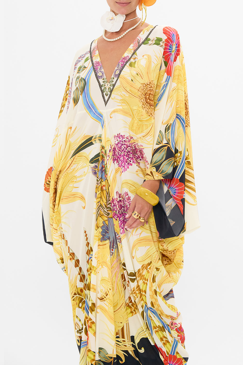 CAMILLA silk kaftan in Sunflowers On My Mind print