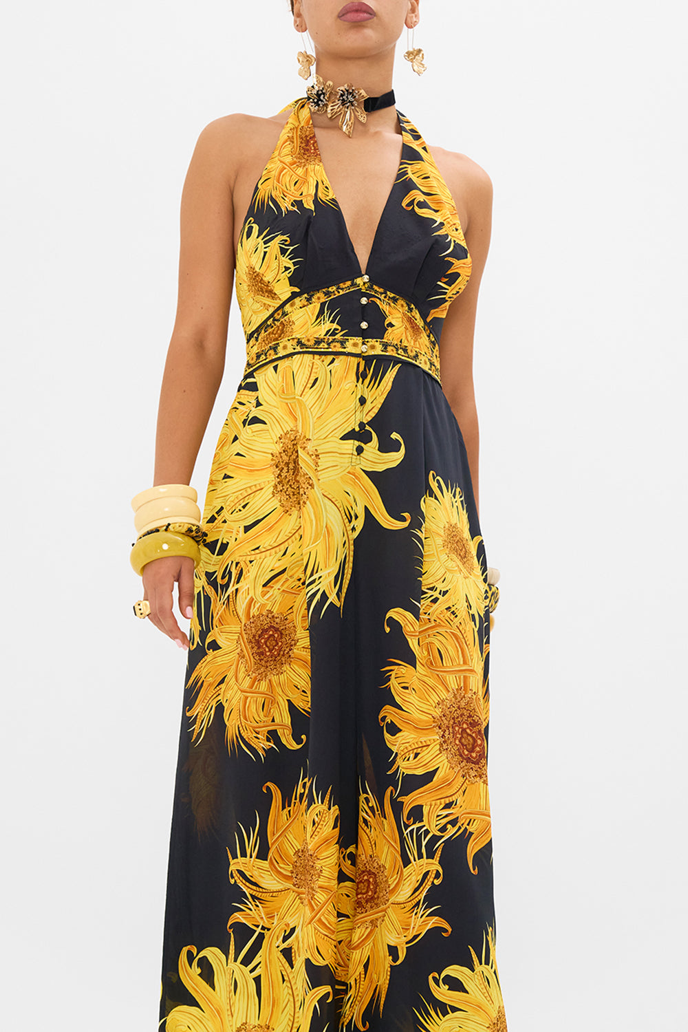 CAMILLA halter jumpsuit in Make Me Your Masterpiece print