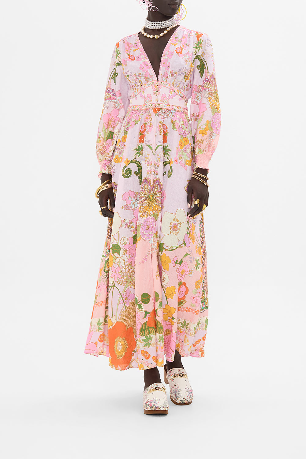 CAMILLA silk floral print dress in Clever Clogs print