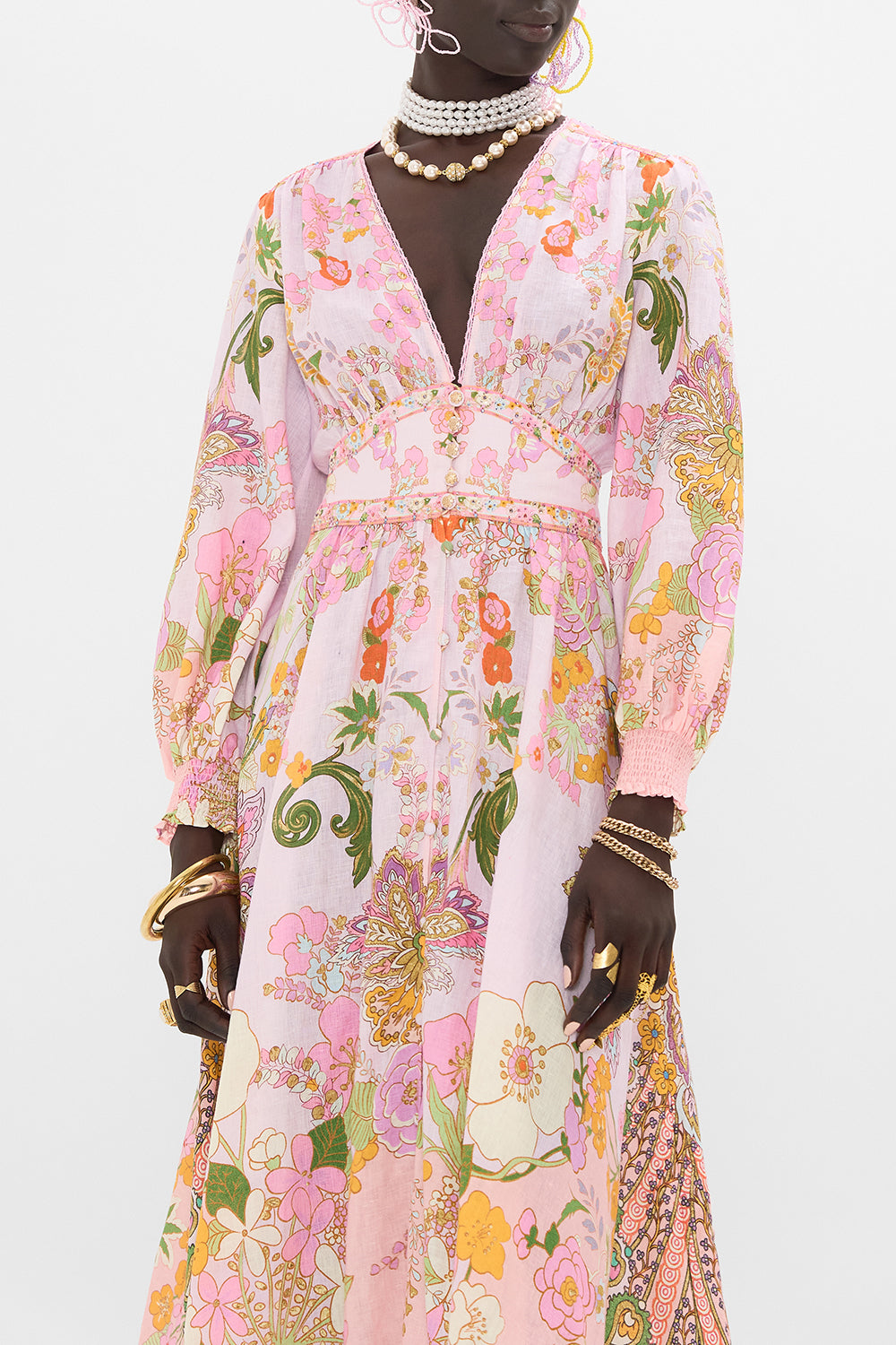 CAMILLA silk floral print dress in Clever Clogs print