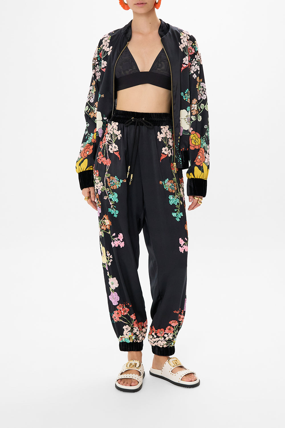 CAMILLA silk bomber jacket in We Wore Folklore print