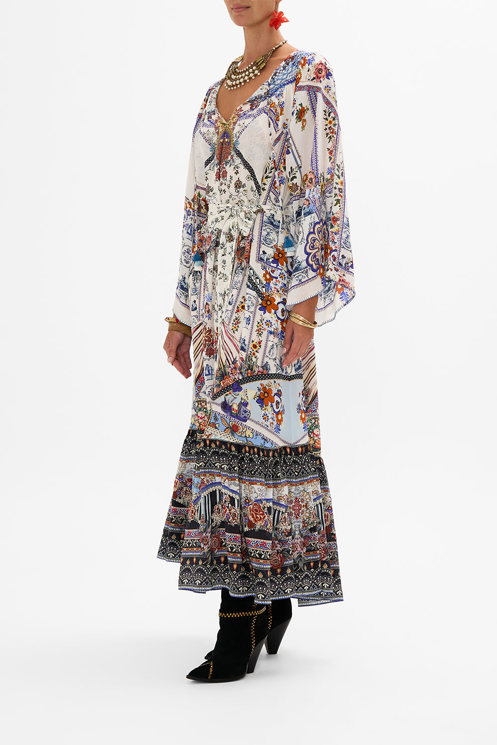 CAMILLA silk dress in My Folk Art Heart print