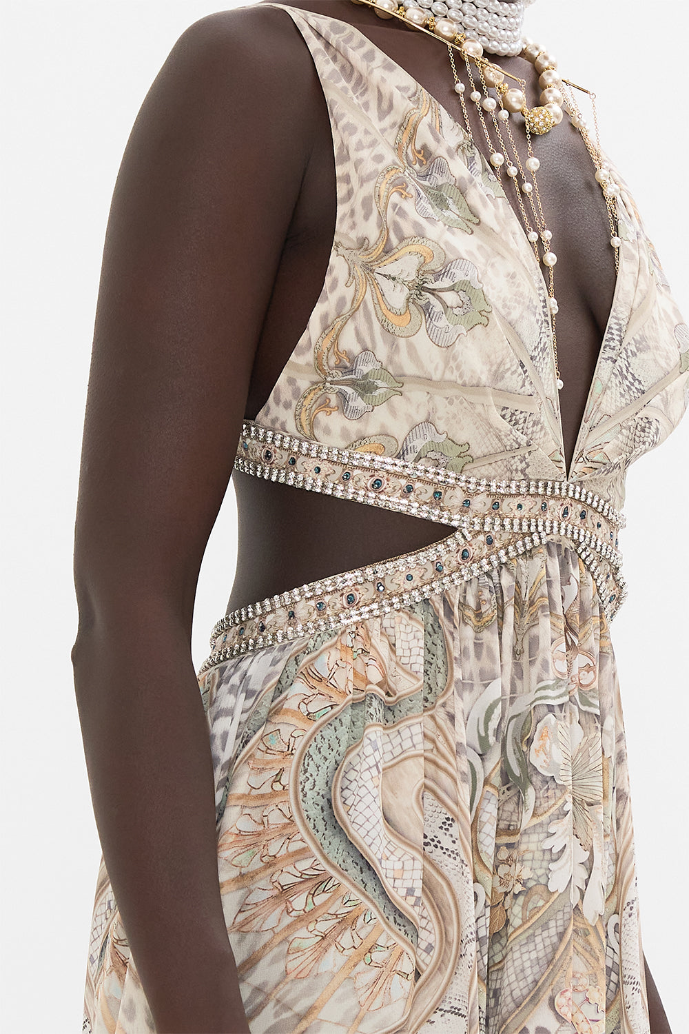 CAMILLA cut out dress in Ivory Tower Tales print
