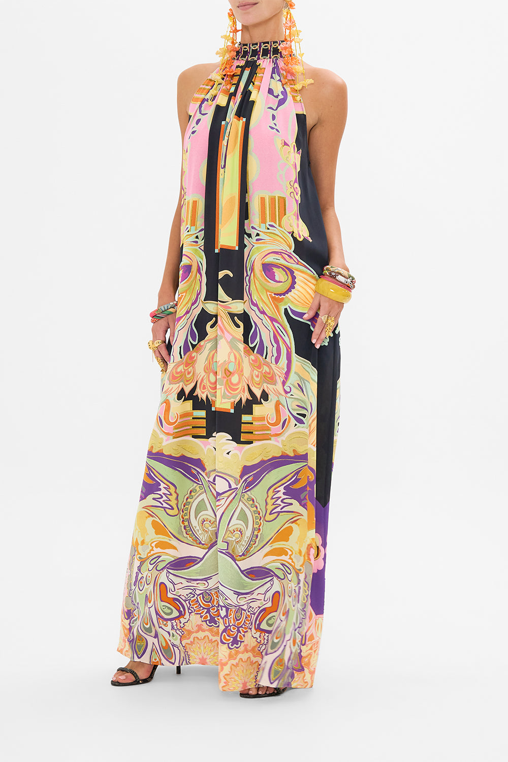 CAMILLA silk maxi dress in Club Cinemania print