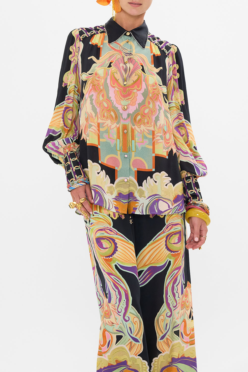 CAMILLA silk blouse in Club Cinemania print