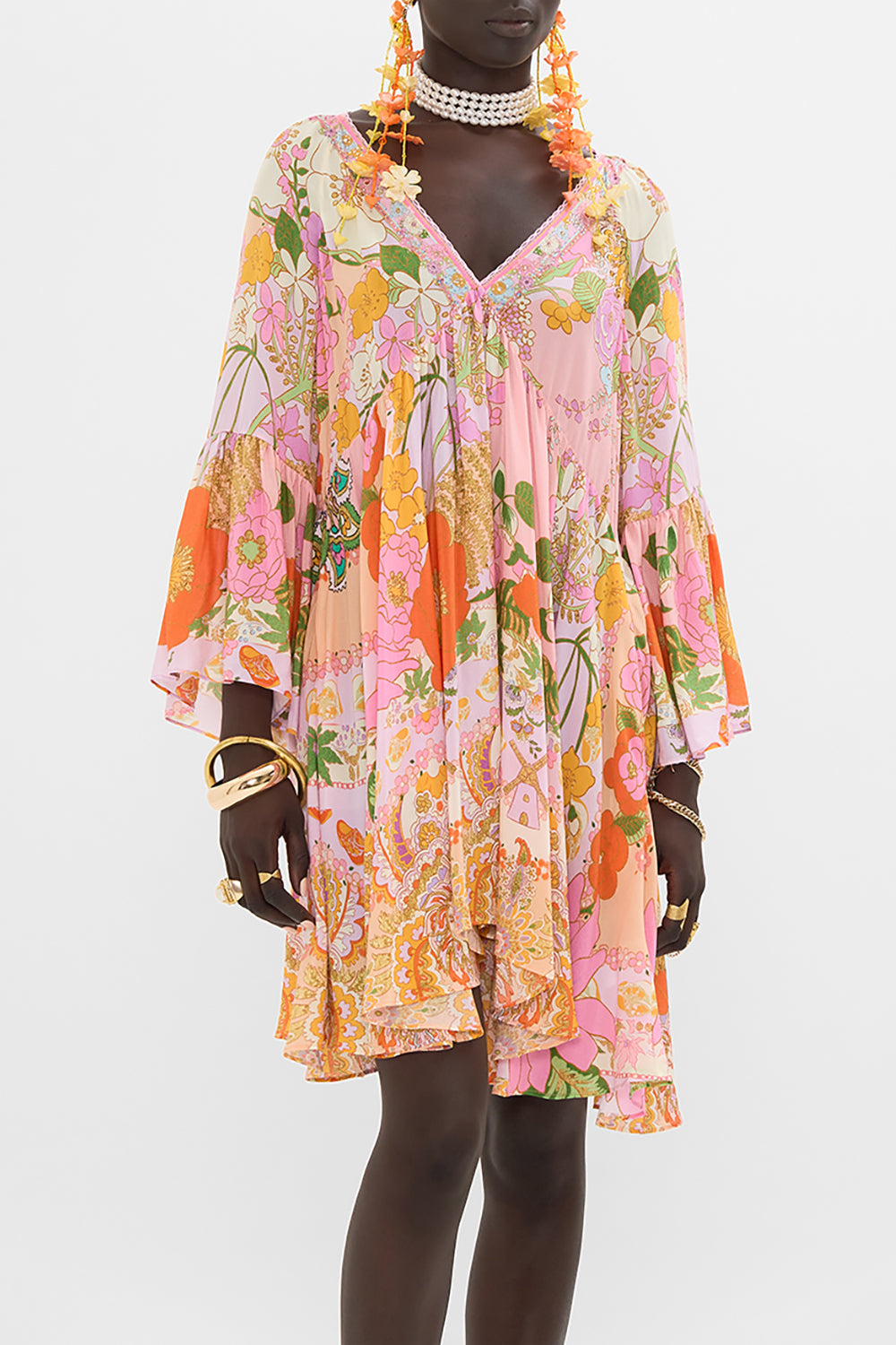 CAMILLA floral a line dress in Clever Clogs print