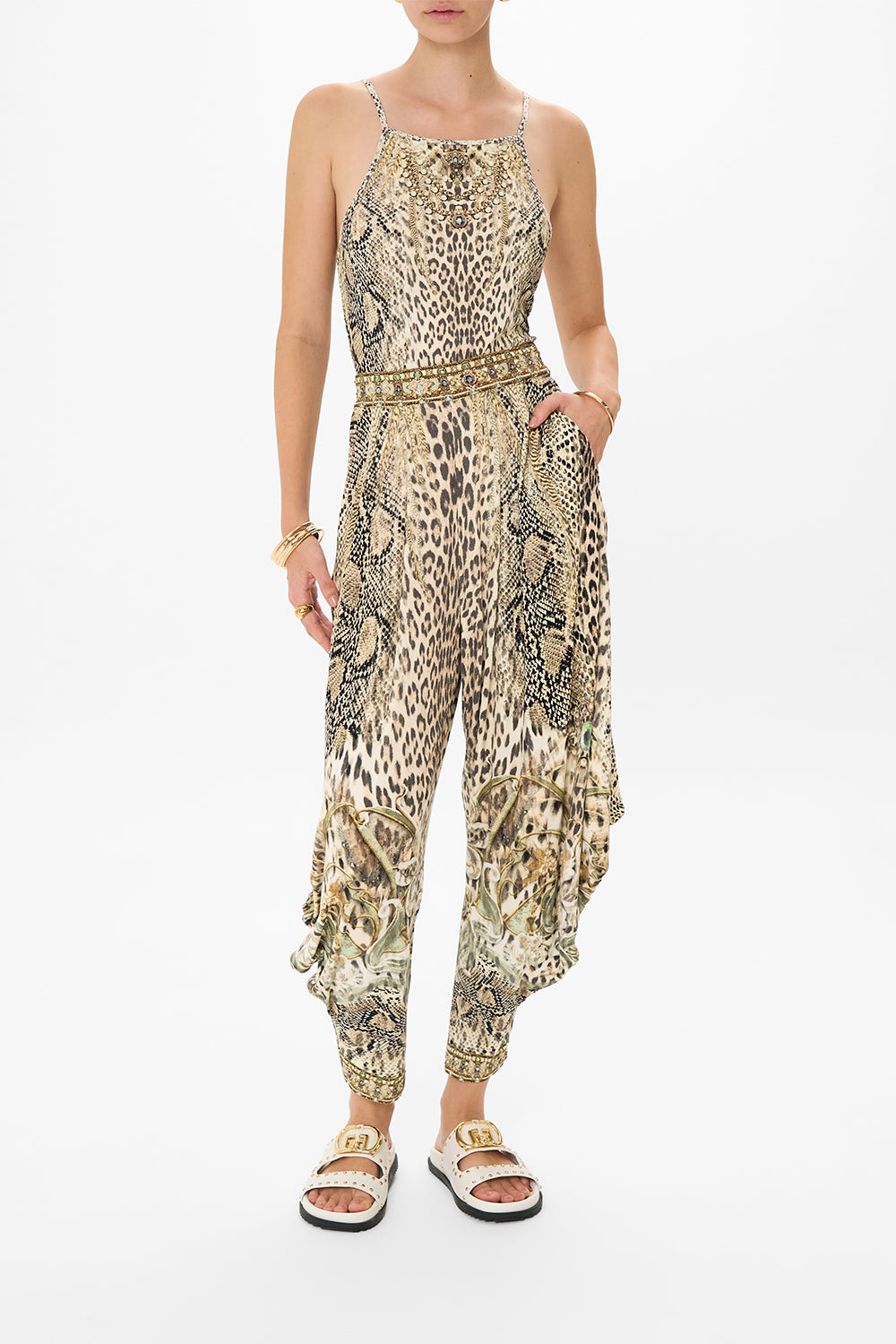 CAMILLA jersey tank top in Looking Glass Housese print