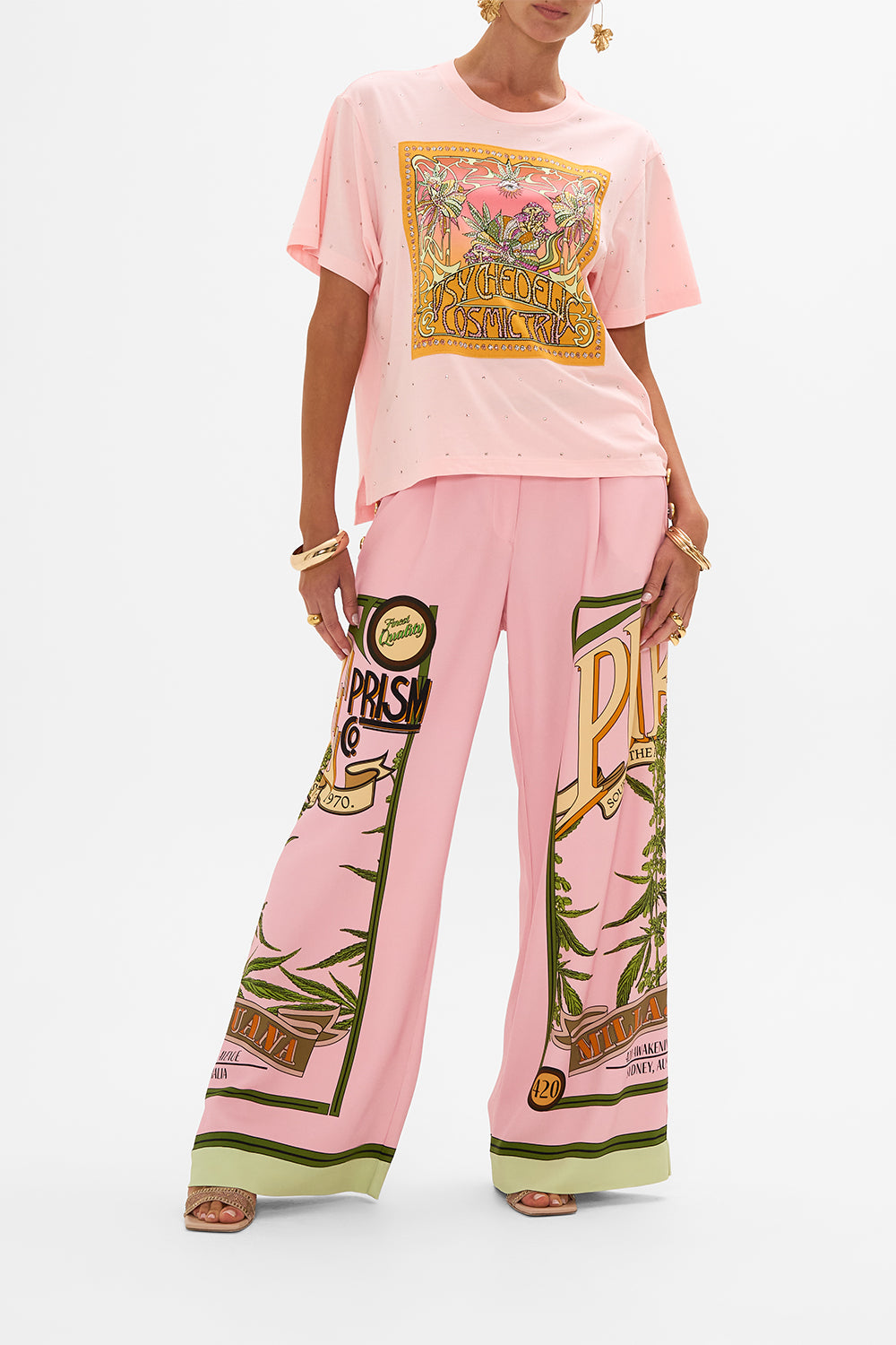 CAMILLA pink tee in Day Trippin print
