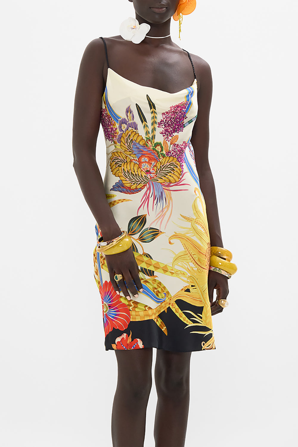 CAMILLA silk slip dress in Sunflowers On My Mind print