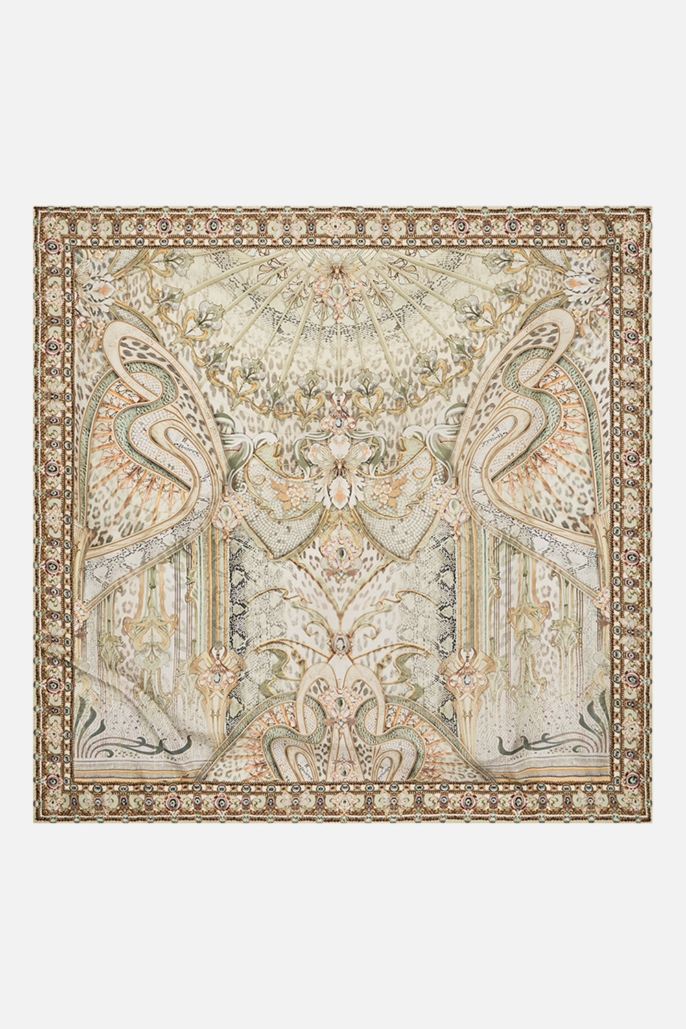 CAMILLA silk scarf in Ivory Tower Tales print