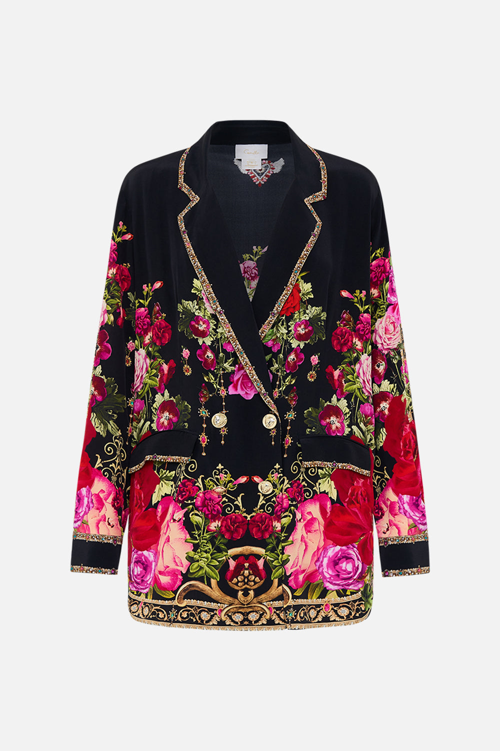 Product view of CAMILLA silk jacket in Reservation For Love print