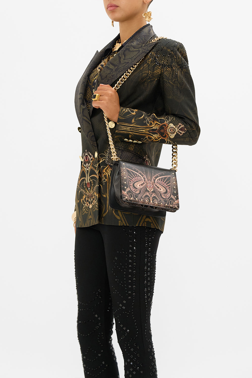CAMILLA crossbody box bag in Nouveau Noir print
