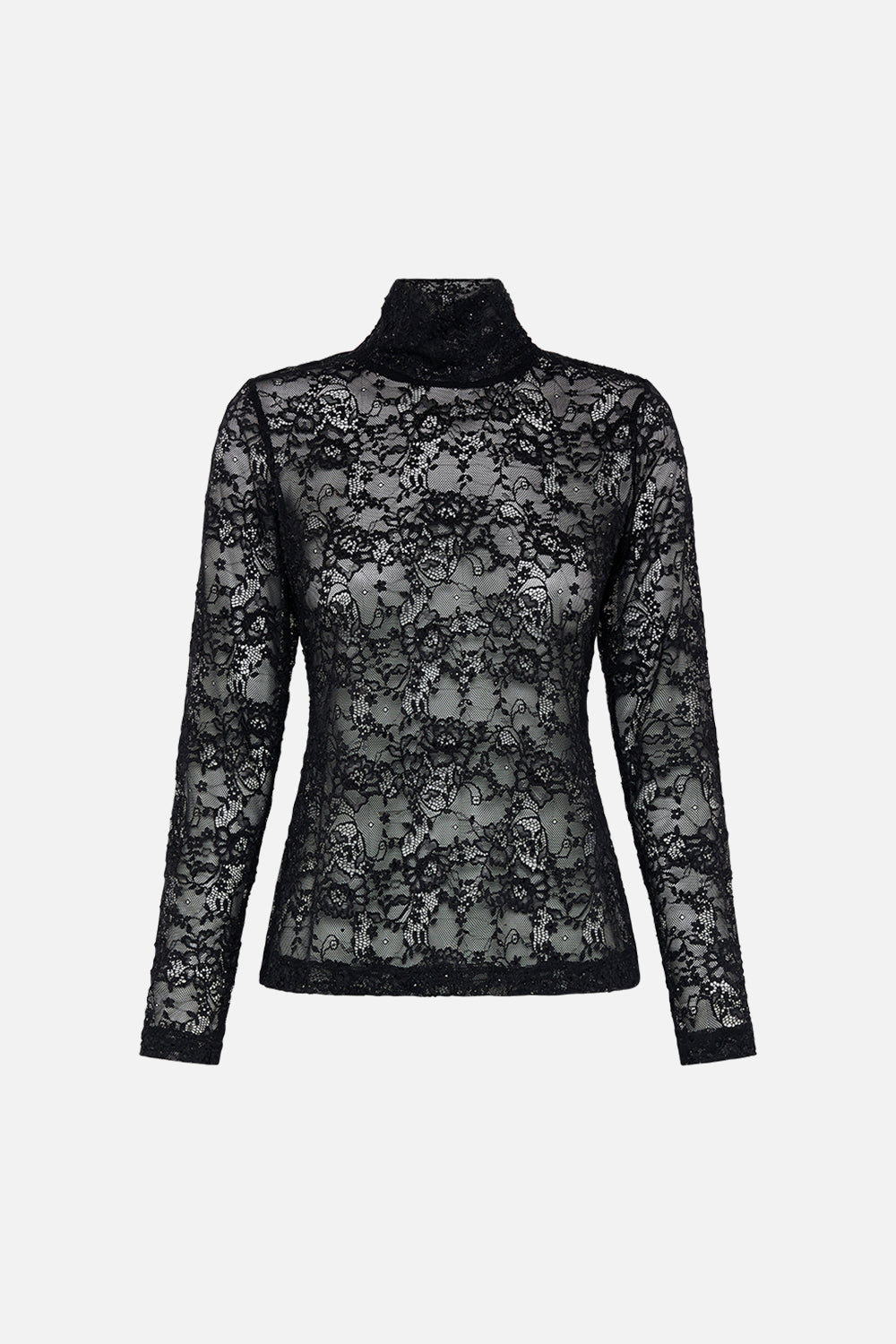 CAMILLA lace turtleneck in Reservation For Love print