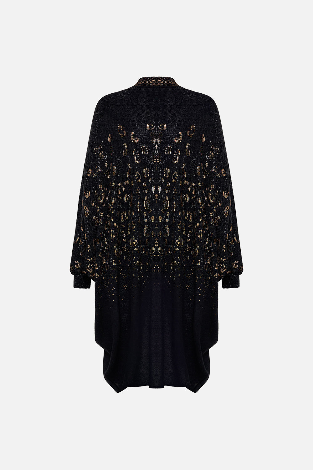 Style view of model wearing CAMILLA knit cardigan in Mosaic Muse