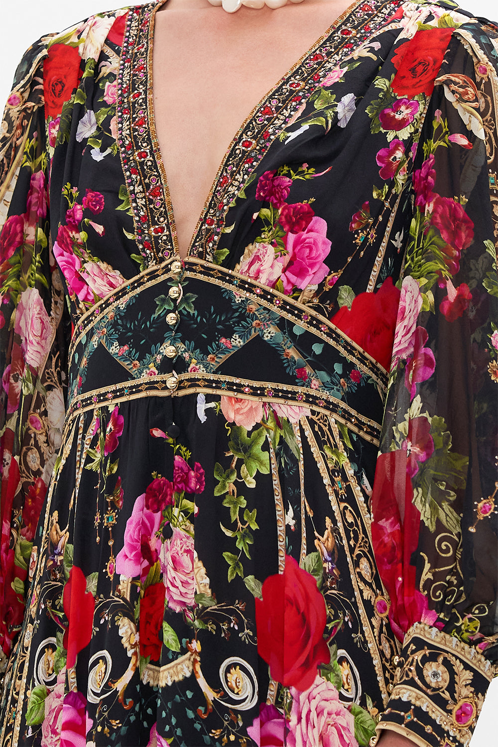 SHAPED WAISTBAND DRESS WITH GATHERED SLEEVES RESERVATION FOR LOVE