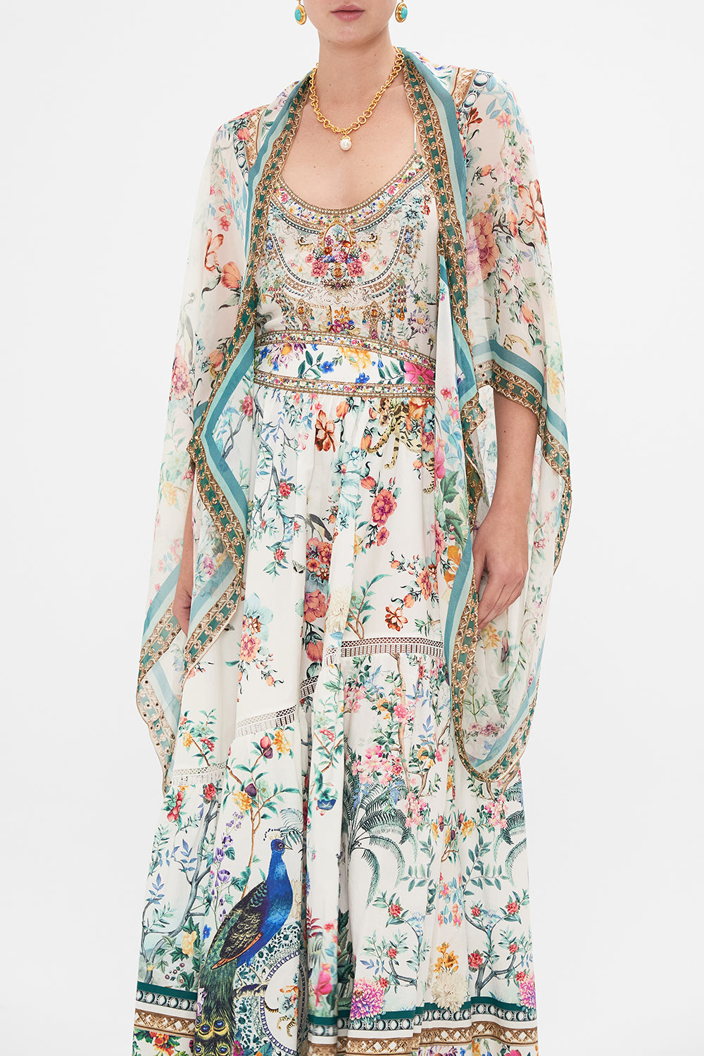 CAMILLA silk shrug in Plumes and Parterres print