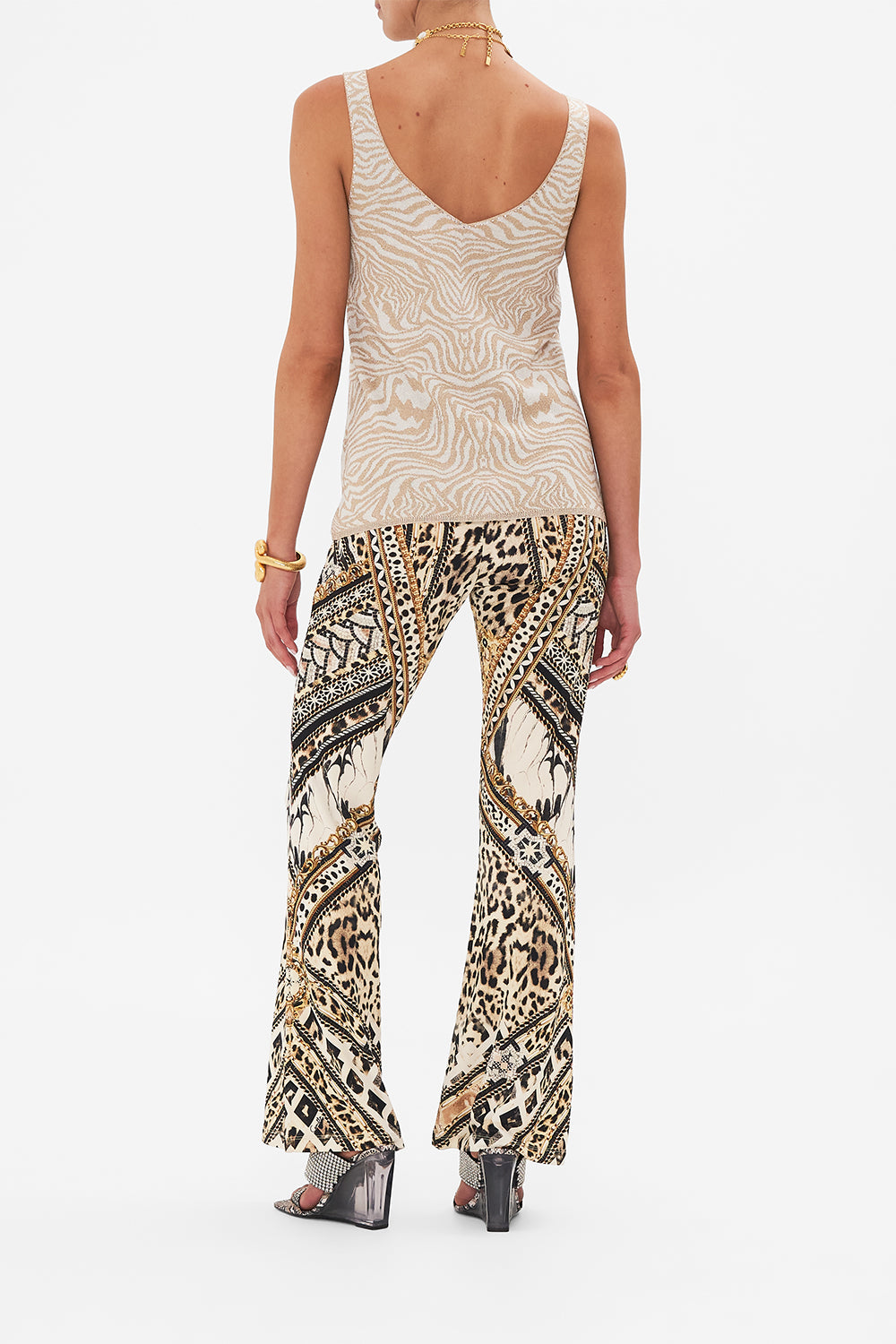 Product view of CAMILLA designer animal print knit top in Mosaic Muse