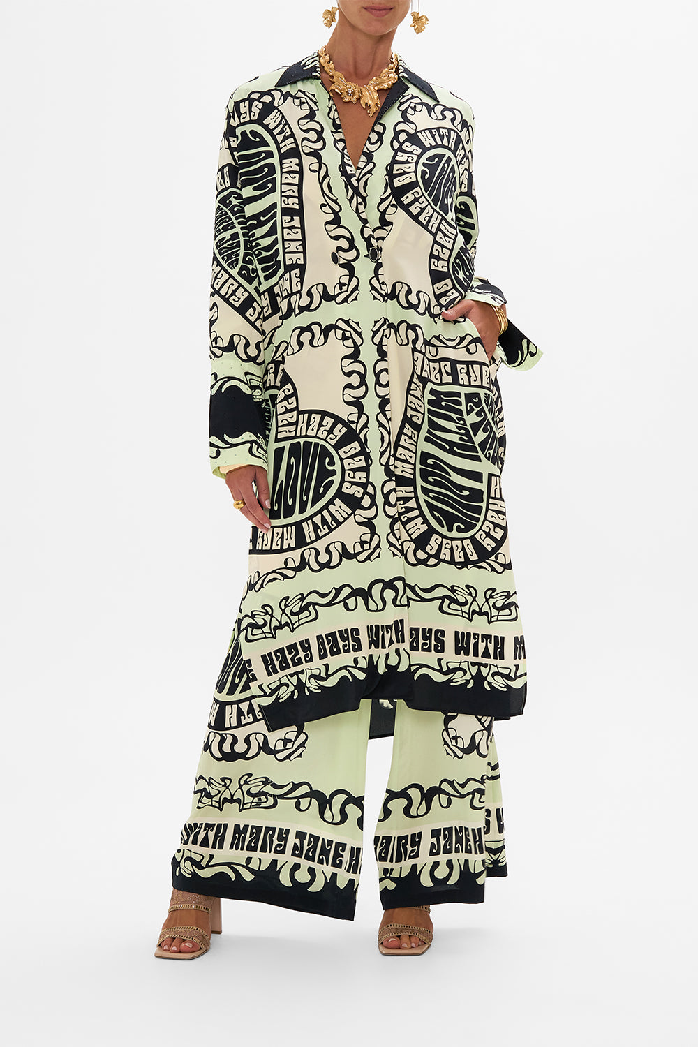 CAMILLA split cuff coat in Double Dutch print