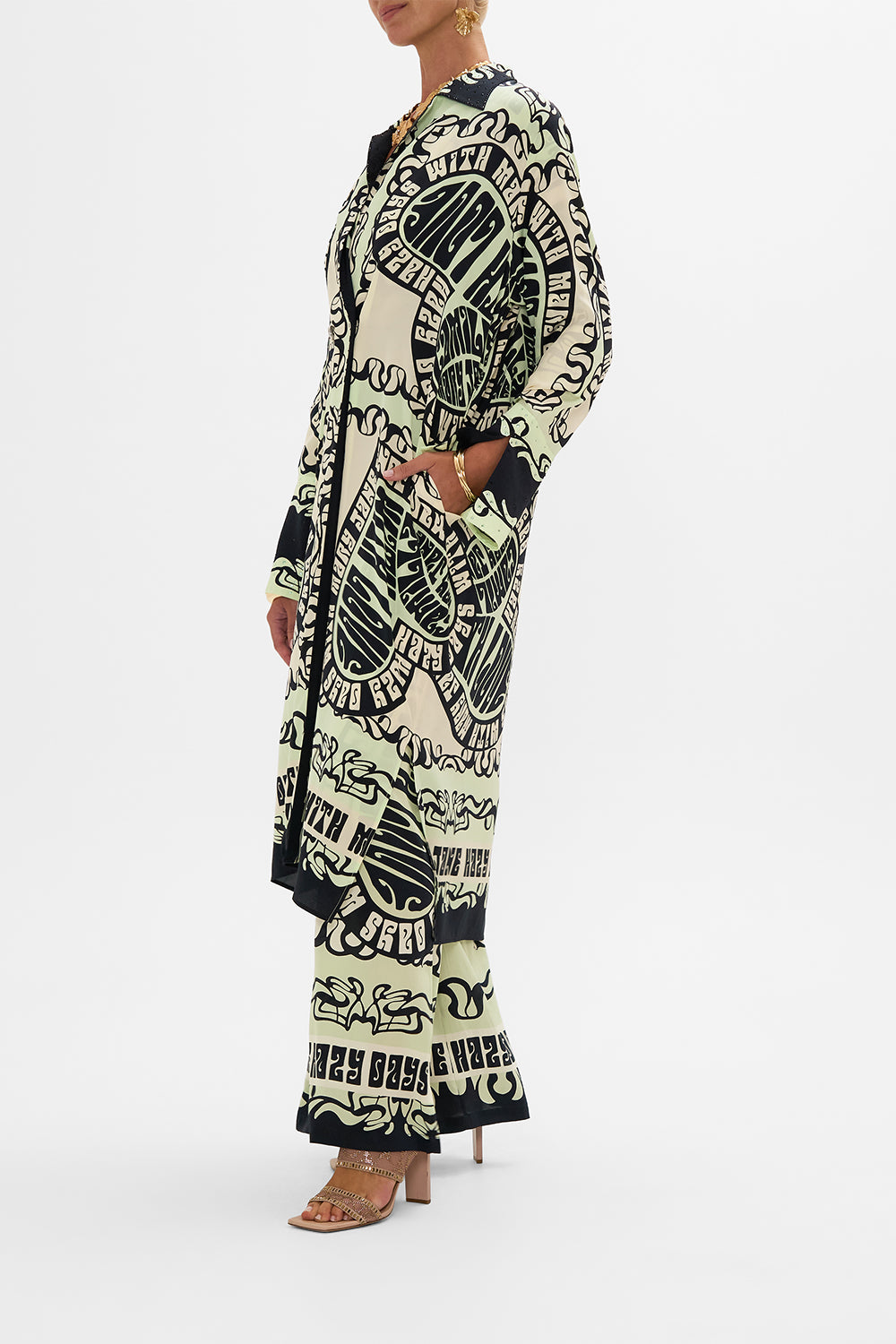 CAMILLA split cuff coat in Double Dutch print