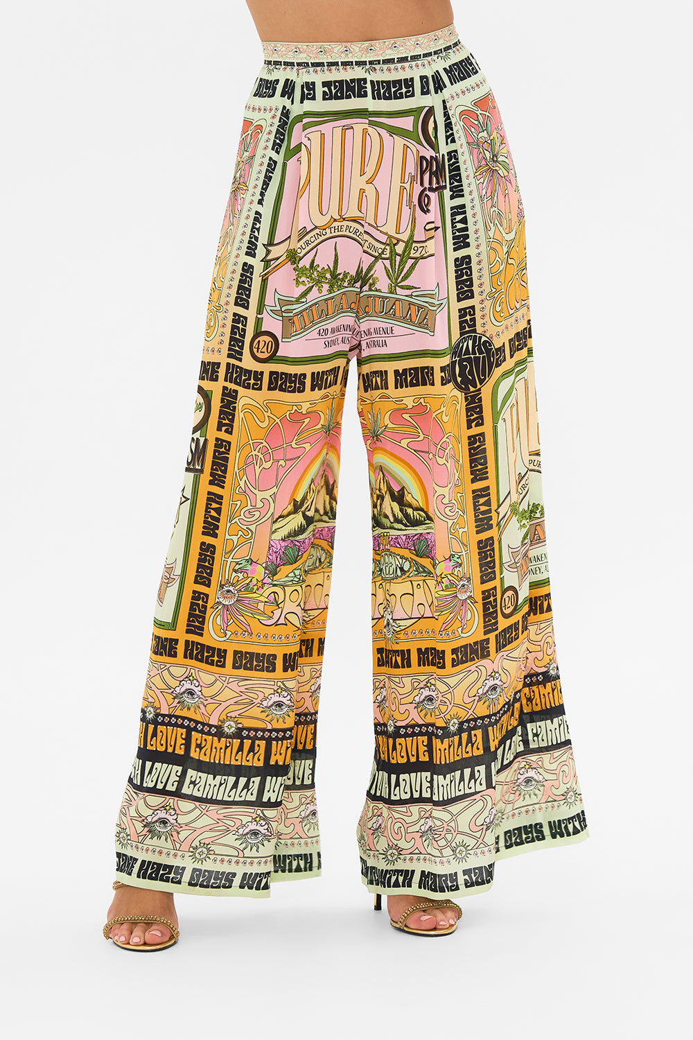CAMILLA tuck front pants in Lets Chase Rainbows print