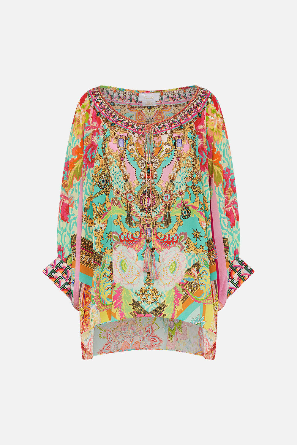 Product view of CAMILLA printed silk blouse in An Italian Welcome print