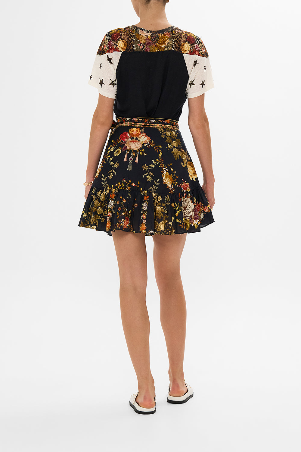 CAMILLA leopard fitted panelled t-shirt in Born In Bruges print.