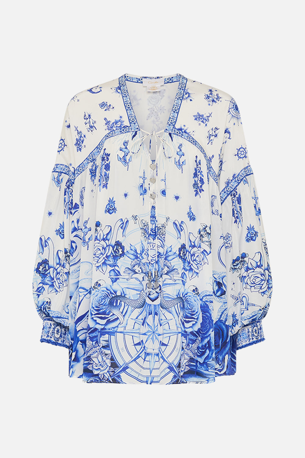 BLOUSON BLOUSE WITH NECK TIE IMMORTAL INK