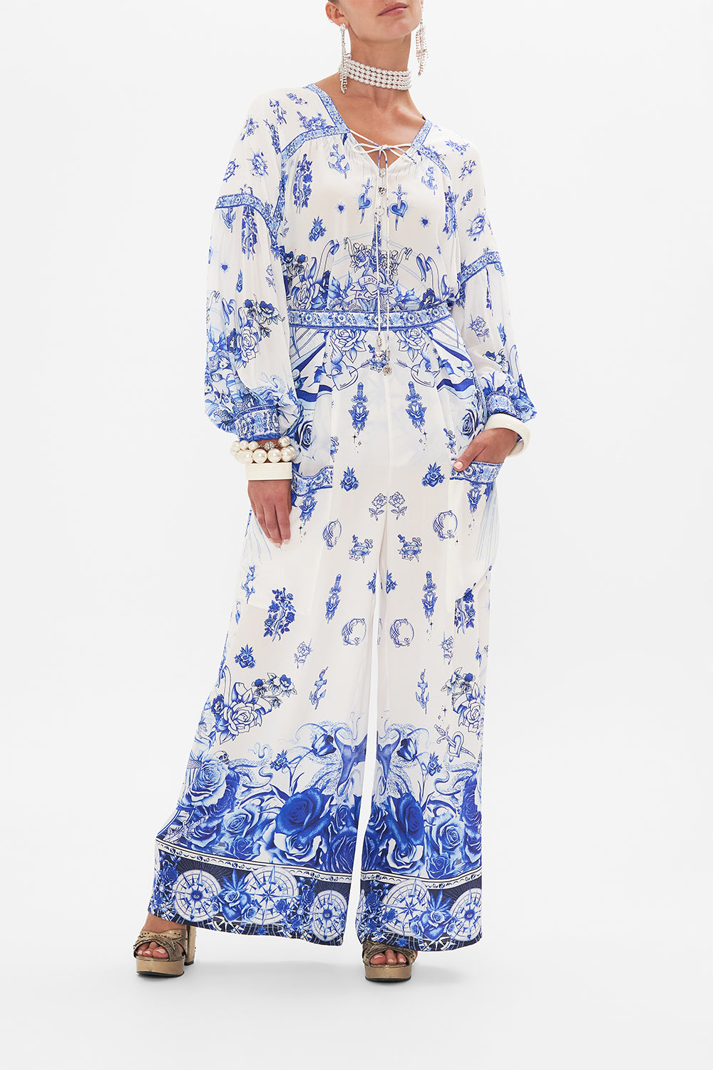 BLOUSON BLOUSE WITH NECK TIE IMMORTAL INK