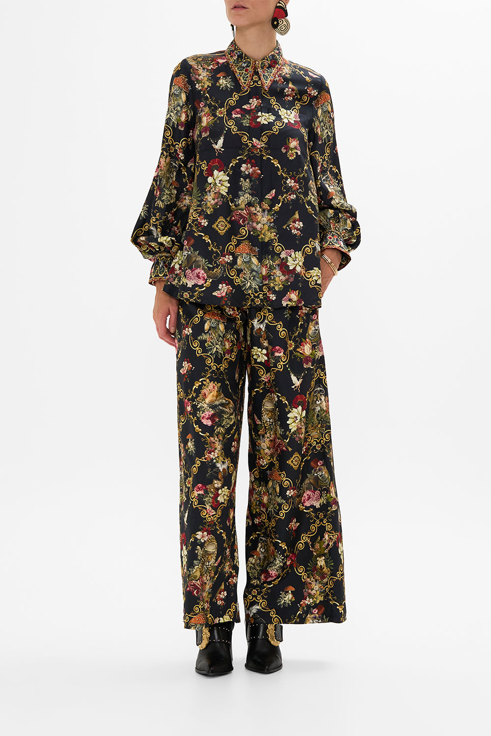 CAMILLA Floral Curved Collar Blouse with Pockets in Told in the Tapestry