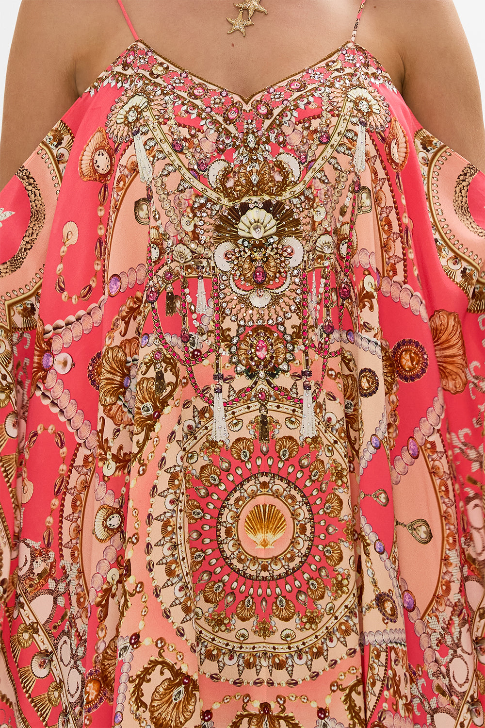 CAMILLA Pink Shoestring Strap Kaftan in Shell Games