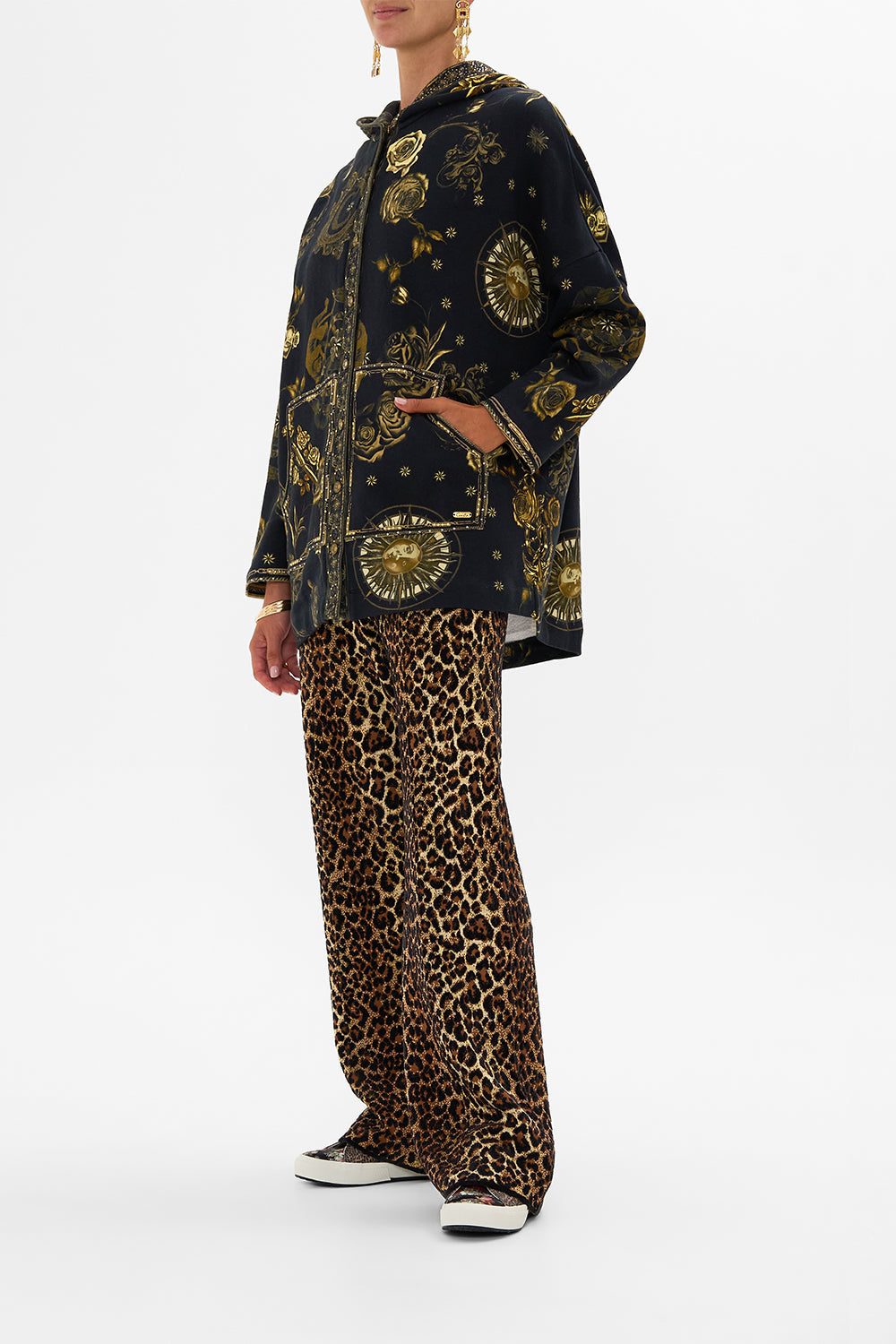 CAMILLA black hoodie jacket with pockets in So Says The Oracle print.