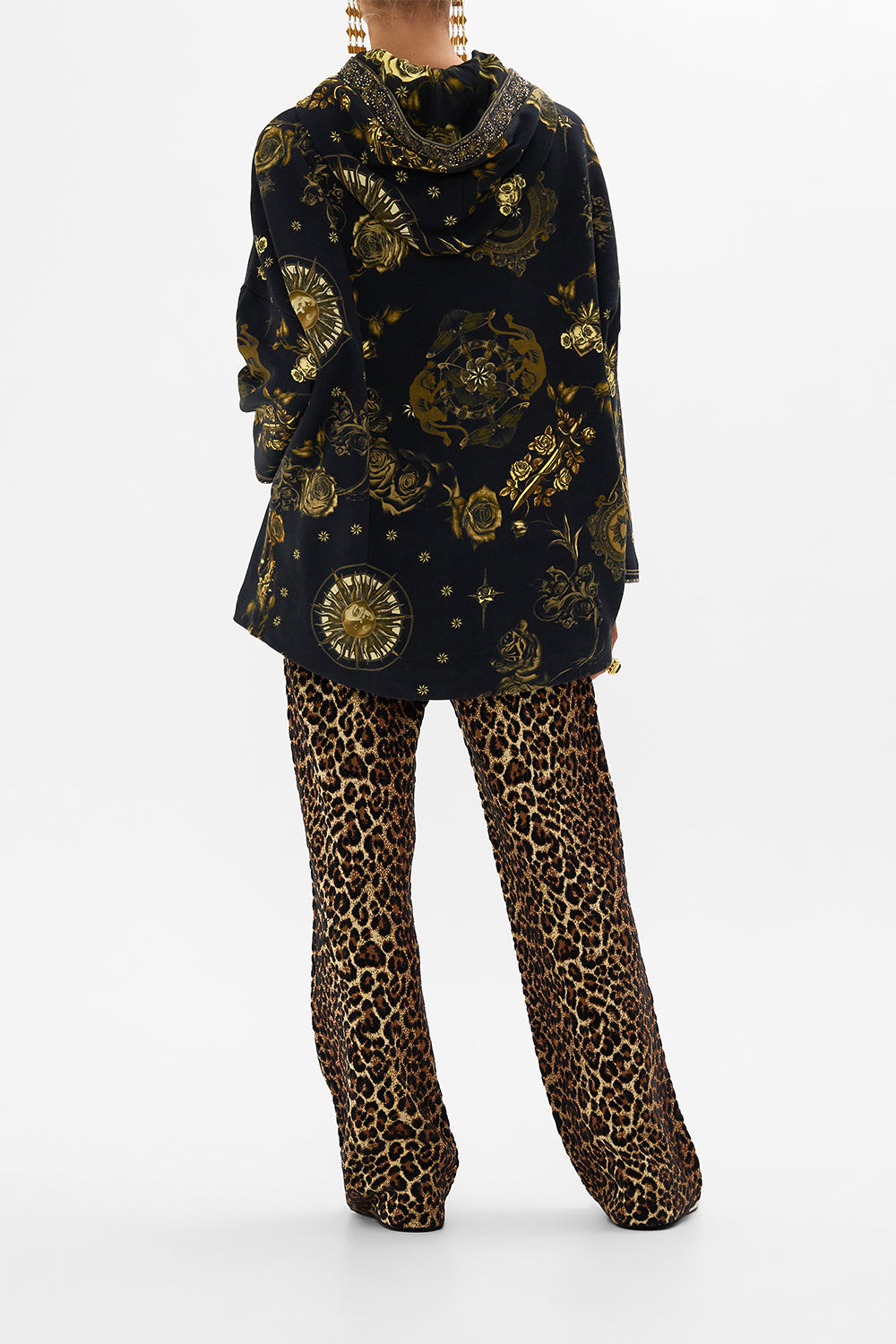 CAMILLA black hoodie jacket with pockets in So Says The Oracle print.