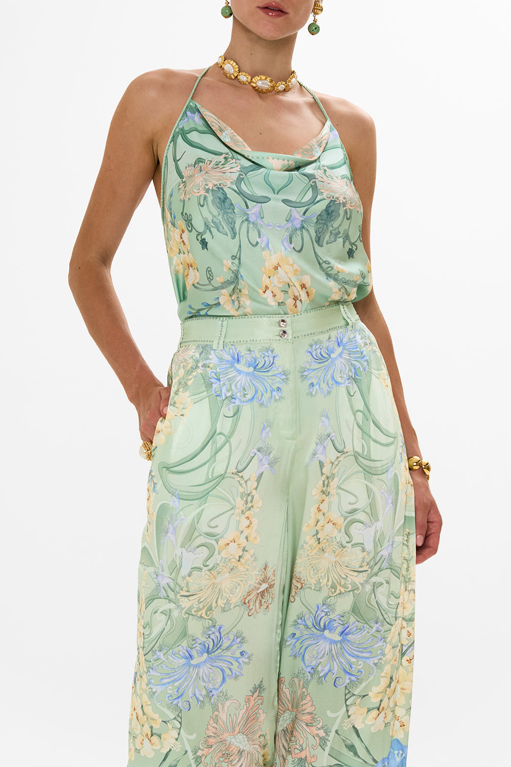 CAMILLA Floral Bias Halter Top in Dreaming in Dutch