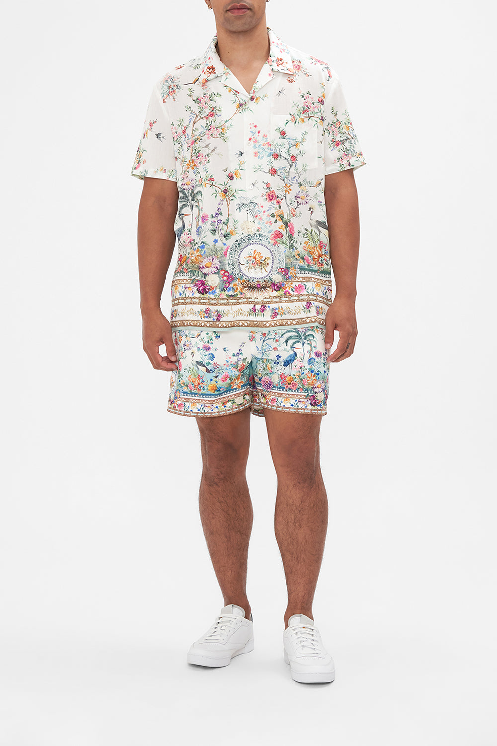 Hotel Franks By CAMILLA mens floral print shirt sleeve shirt in Plumes and Parterres print