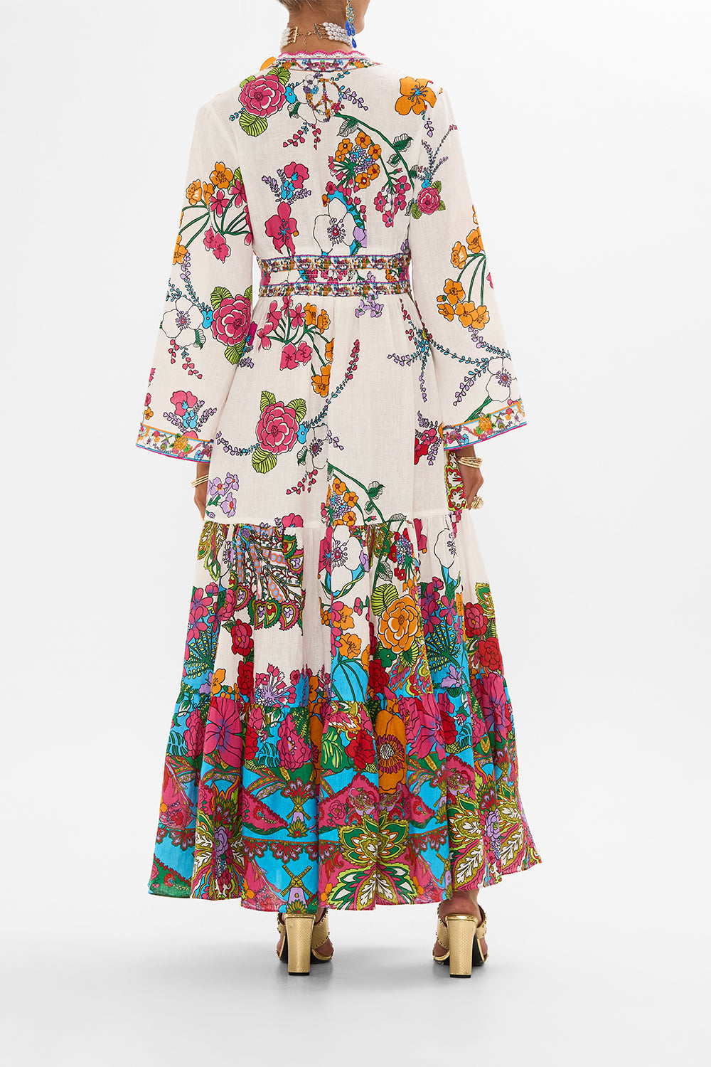 CAMILLA Floral Dress with Tiered Skirt in Cosmic Prairie