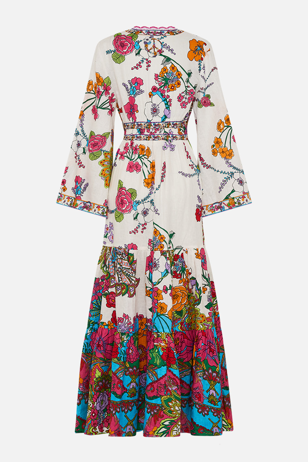 CAMILLA Floral Dress with Tiered Skirt in Cosmic Prairie