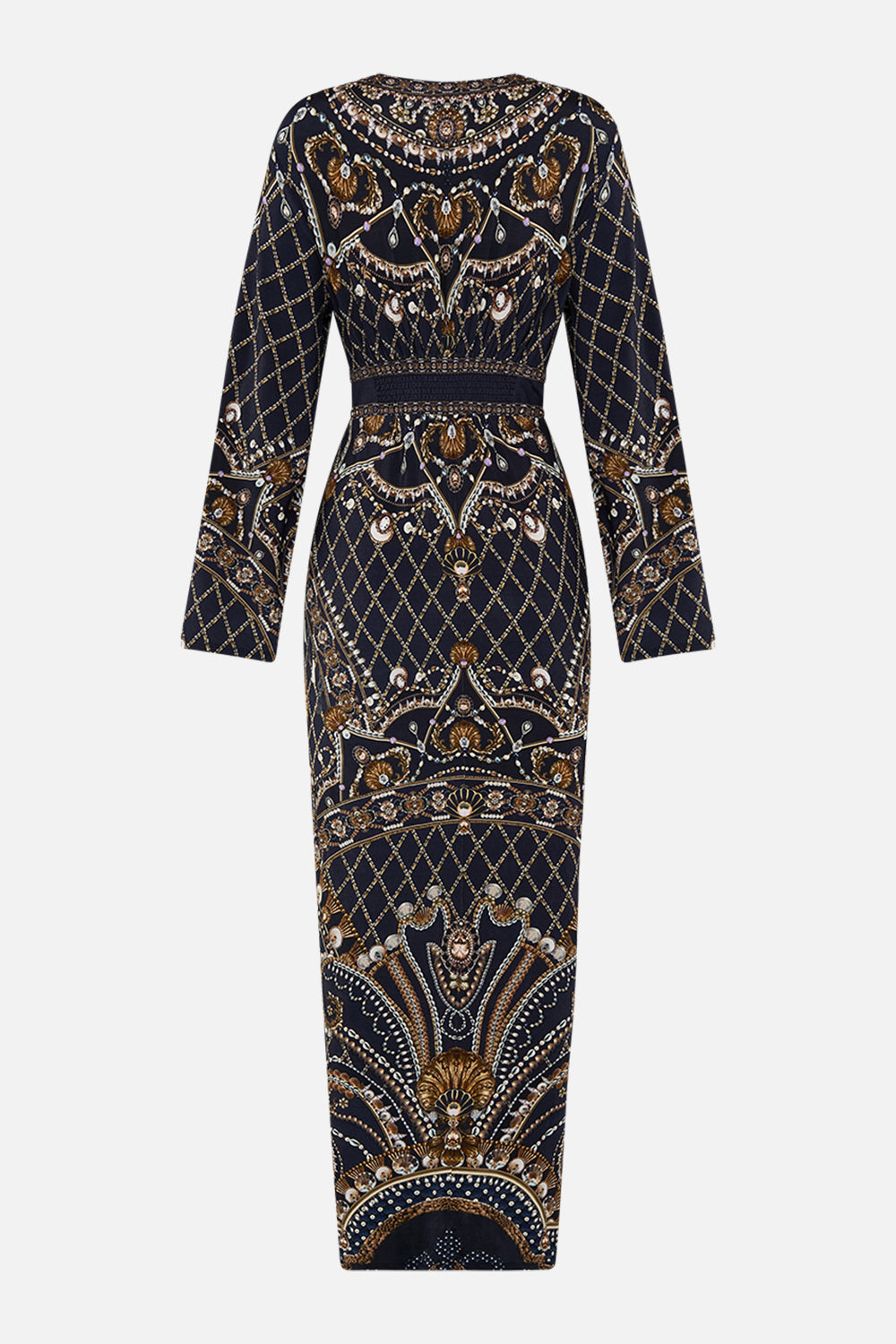 CAMILLA Gold/Black Gathered V-Neck Jersey Dress in Dance with the Duke