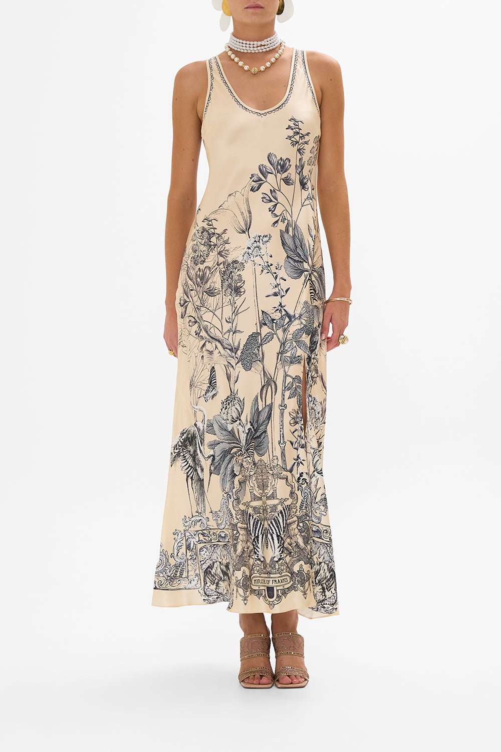 CAMILLA multi silk bias tank dress in Etched Into Eternity print