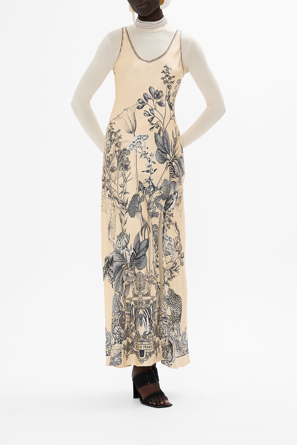 CAMILLA multi silk bias tank dress in Etched Into Eternity print