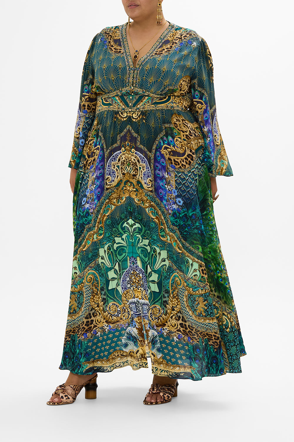 KIMONO SLEEVE DRESS WITH SHIRRING DETAIL FAN DANCE