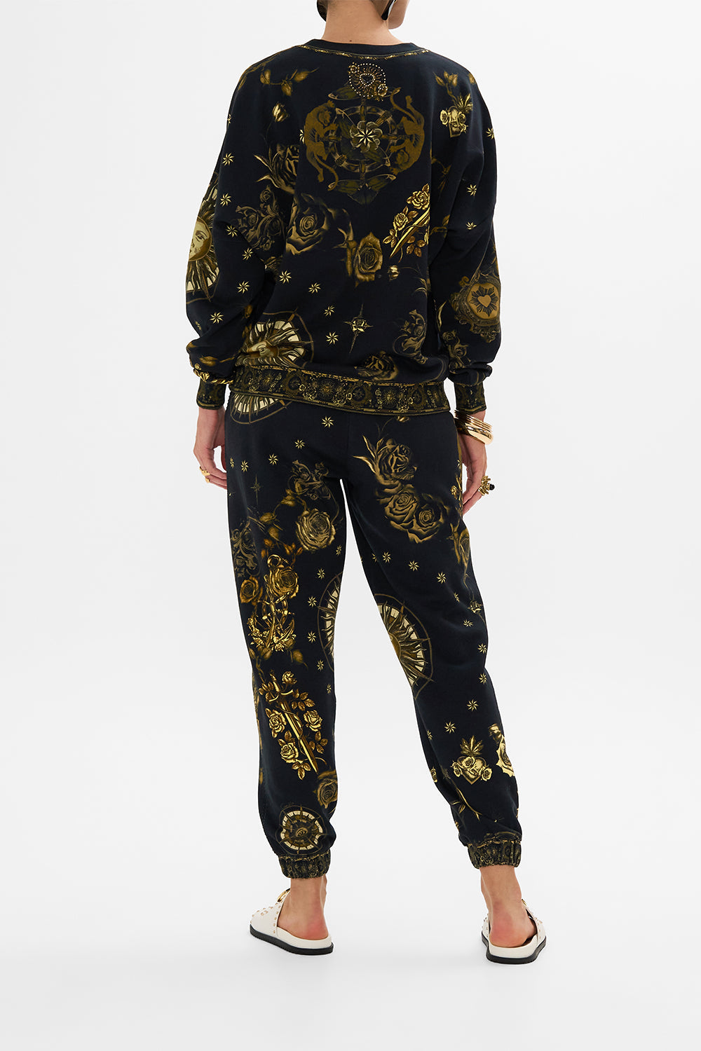 CAMILLA black dropped shoulder sweat shirt in So Says The Oracle print.