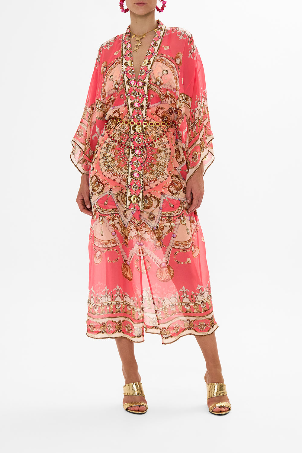 CAMILLA Pink Kimono Layer with Collar in Shell Games