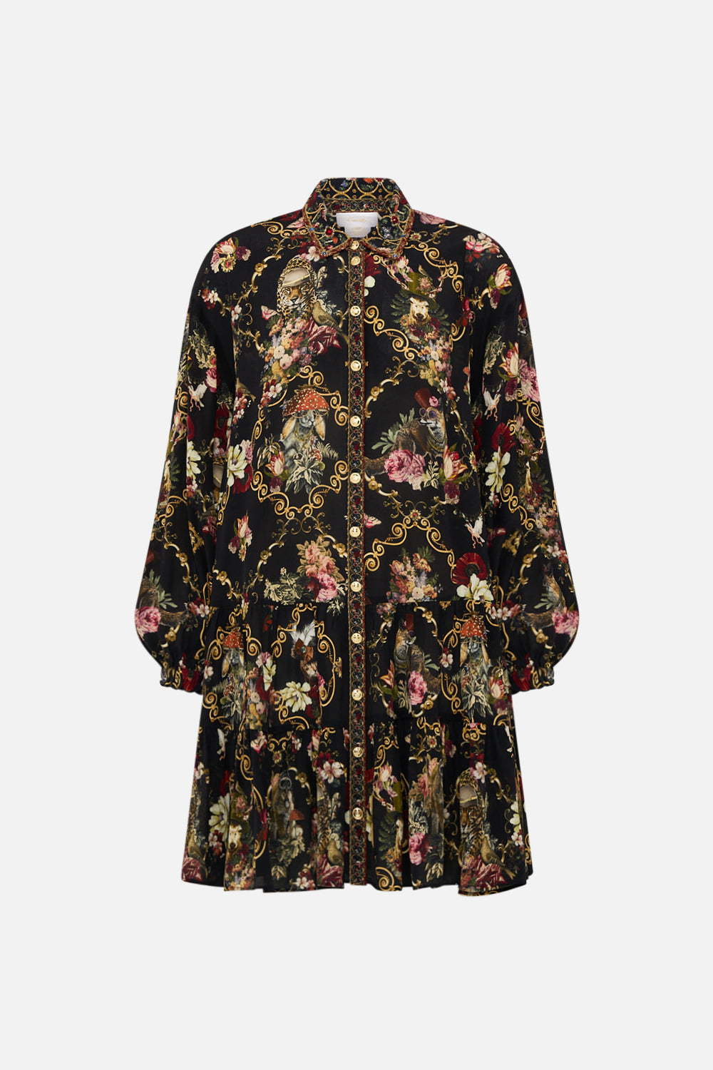 CAMILLA Black Tiered Shirt Dress in Told in the Tapestry